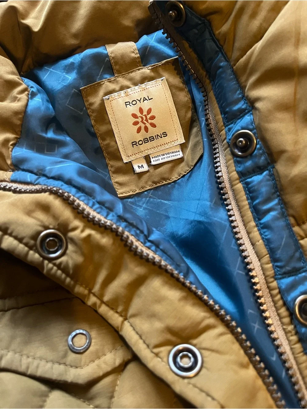 Royal Robbins Quilted Jacket in Mustard with Teal Lining
